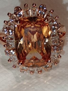 Ring Rose Gold Tone Multi-Stone Cluster Ring/Large Cocktail Ring/Peach